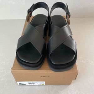 Vince Helena Black Cross-Strap Leather Sandals